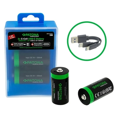 2x Akumulatory PATONA Premium LR14  z USB-C i kablem USB C