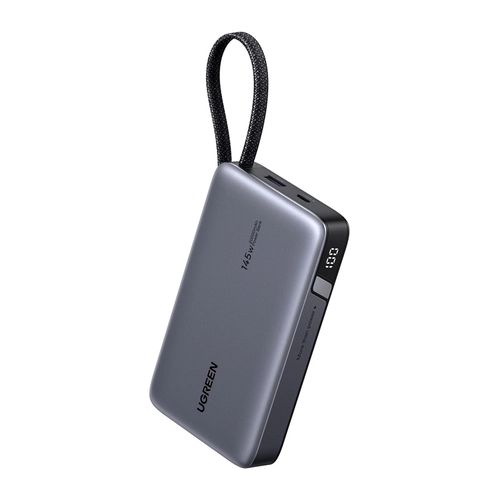 Павербанк 20000mAh Ugreen PB551, 145 Вт, USB + USB-C, вбудований кабель (сірий)