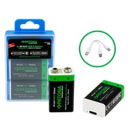 2x PATONA Premium 9V 3600mWh Rechargeable Batteries with USB-C and Cable 