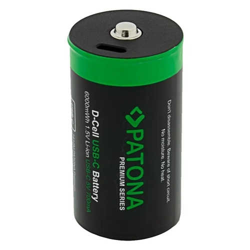 PATONA Premium 2x LR20 Mono D Rechargeable Batteries with USB-C and a USB-C Cable (1x to 2x)