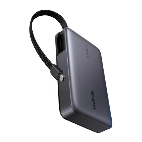 Павербанк 20000mAh Ugreen PB550 USB + USB-C, 67 Вт, вбудований кабель, сертифікат CCC (сірий)