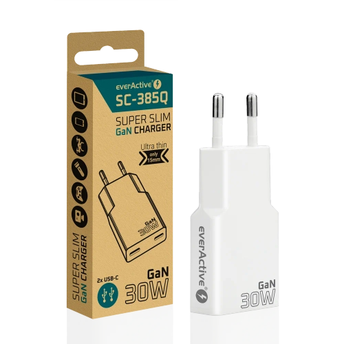 EverActive GaN SUPER SLIM SC-385Q power charger with two USB-C PD 30W slots