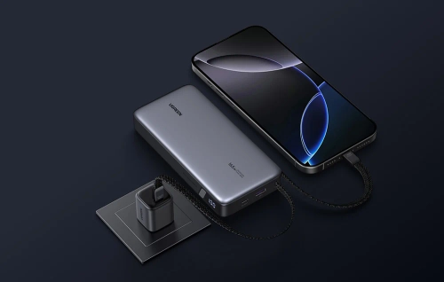 Powerbank 25000mAh Ugreen PB552, 165W, USB + USB-C, built-in cable (gray)