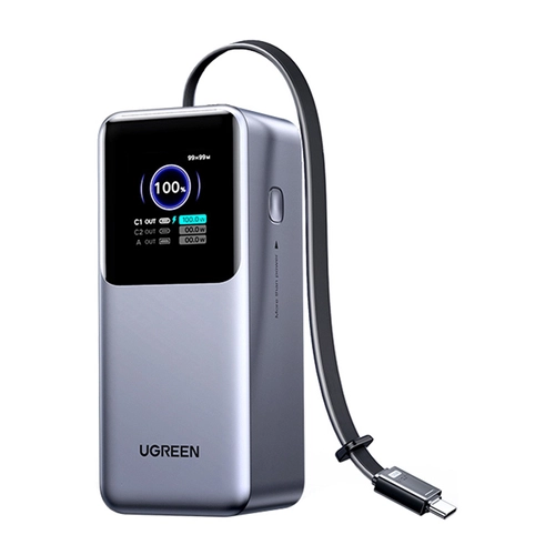 Павербанк 20000mAh Ugreen PB726 USB + USB-C, 165 Вт, вбудований кабель, сертифікат CCC (сірий)